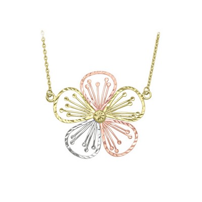 10K Tri Color Blossom Shaped Pendants with Necklaces