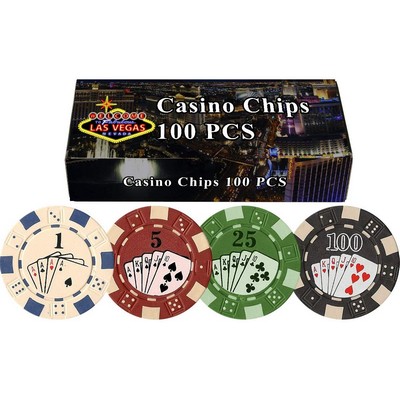 100 11.5 gram Dice Straight Flush Poker Chips in Gift/Retail Box