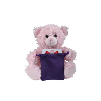 soft plush Pink Curly Sitting Bear with gift card sack