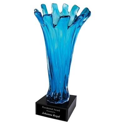 12 1/2" Blue Cup Art Glass Award