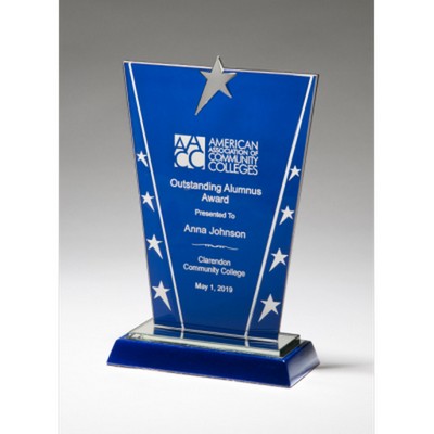 Constellation Series Glass Award with Blue Background & Chrome Plated Star (6.375" x 9.625")