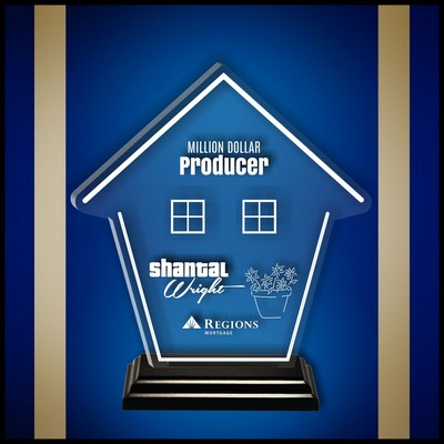 10" House Clear Acrylic Award with a Black Wood Base