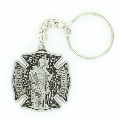 St. Florian Fire Fighter Antique Pewter Finish Keychain