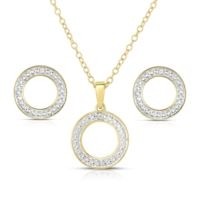 Jilco Inc. Gold Diamond Geometric Earring & Necklace Set