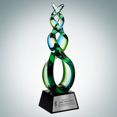 Art Glass Green Double Helix Award w/Silver Plate