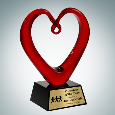 Art Glass The Whole Heart Award w/Black Base & Gold Plate