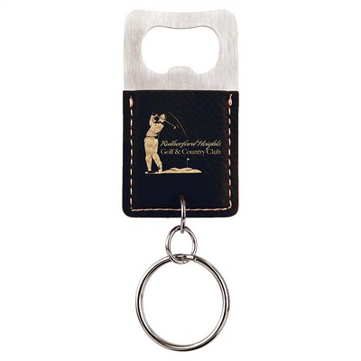 Black-Gold Leatherette Rectangle Bottle Opener Keychain – Laserable