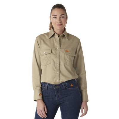 Wrangler® Women's Khaki Beige Flame Resistant Snap Closure Work Shirt