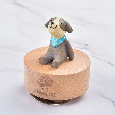 Gray Poodle Music Box W/ Rotating Metal Base