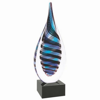 12" Blue, White & Black Twisted Rain Drop Award