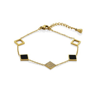 CJ Steelx Black Enamel Station CZ Bracelet - Gold