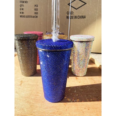 17 Oz. Glitter Tumbler with Lid and Straw for Drinking Coffee