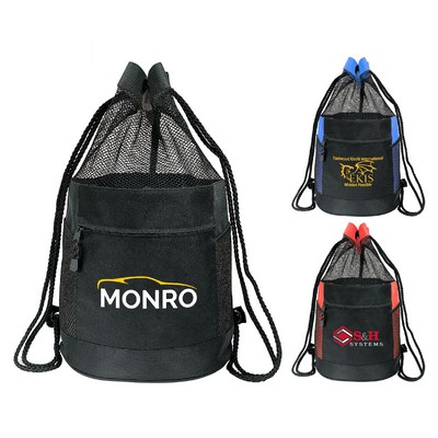 600D Polyester Drawstring Gym & Sports Travel Backpack w/ Pockets