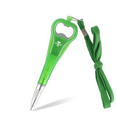 ABS Bottle Opener Ballpoint Pen With Lanyard