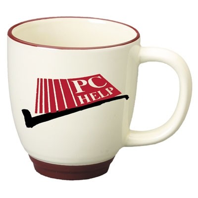 14 Oz. Beige Heartland Bistro Style Coffee Mug w/Maroon Red Trim