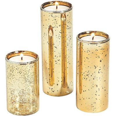 Gold Flecked Mercury Cylinder Glass Tea Light Candle Holders