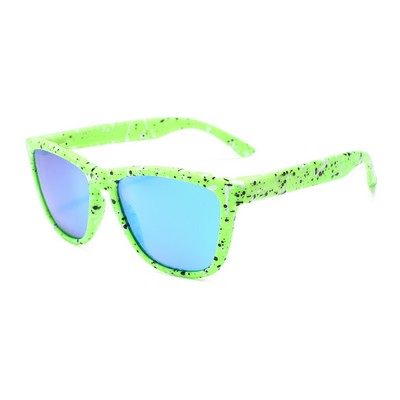 Sunglasses - Green Mirror Lenses - Green Paint Splatter Frames