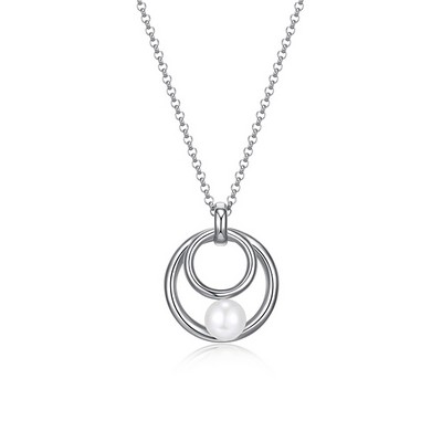 ELLE "Simpatico" Double Circle and Pearl Necklace - Silver