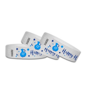 3/4" wide x 10" long - 3/4" Happy Hanukkah MultiColor Tyvek Wristbands Blank 0/0