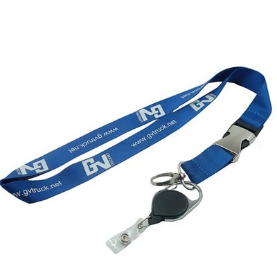 1/2 x 36 Polyester Silkscreen Lanyard with Buckle Release and Retractable Reel