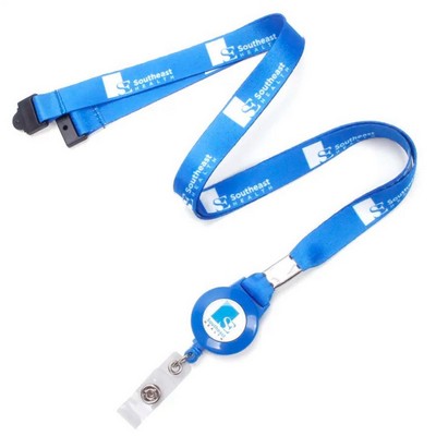 5/8 x 36 Polyester Silkscreen Lanyard with Retractable Reel and Safety Breakaway