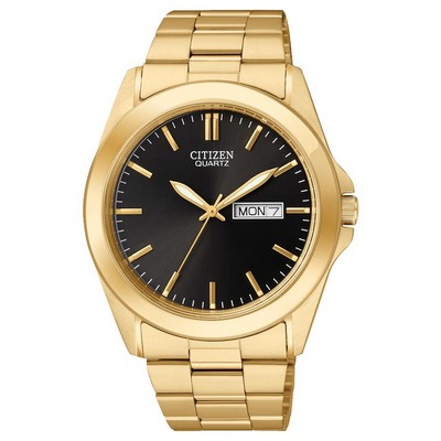 Citizen® Men's Gold Tone Quartz Watch w/Black Dial