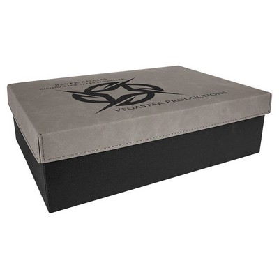 11 3/4" x 7 3/4" Gray Gift Box with Laserable Leatherette Lid