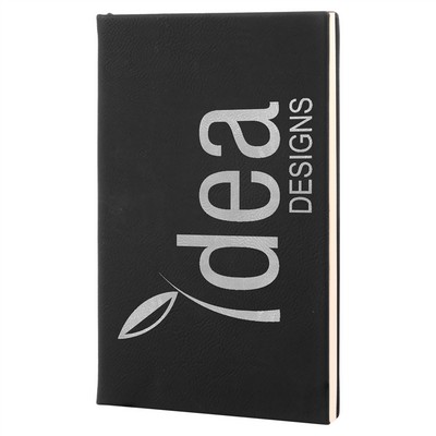 5 1/4" x 8 1/4" Black/Silver Laserable Leatherette Journal