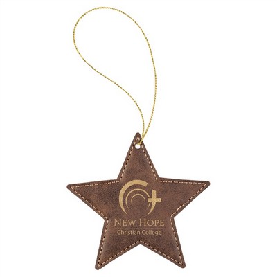 Rustic/Gold Laserable Leatherette Star Ornament with Gold String