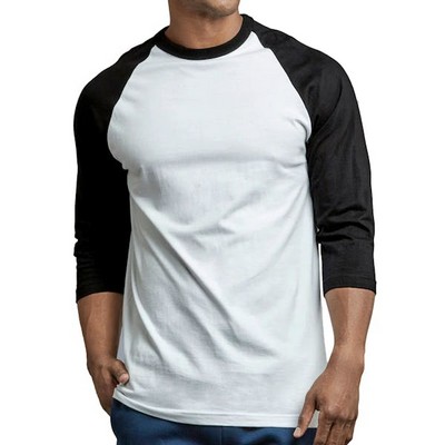 Men's 3/4 Sleeve Baseball T-Shirt - 3XL, Black/White (Case of 20)