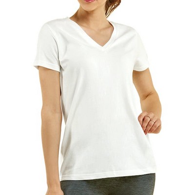 Women's Classic Fit V Neck T-Shirts - Medium, White (Case of 24)