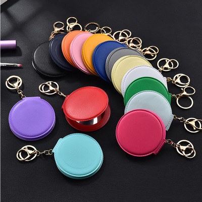 PU Leather Pocket Makeup Mirror Key Chain