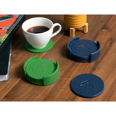 Real Leather Coaster Set w/ Holder