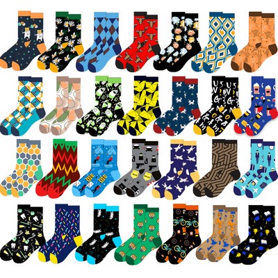 Full Printing Knit Cotton Crew Business & Dress Socks