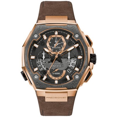 Bulova® Men's Precisionist Gray Damascus Steel Watch w/Leather Strap