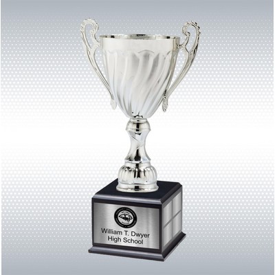 20.25" Silver Metal Cup w/Plastic Stem and Matte Black Base Perpetual Trophy