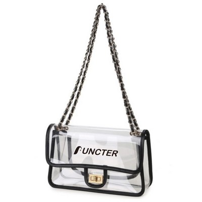 Women`s PVC Transparent Clutch Clear Purse Crossbody Bag with Leather Strap Stadium Approved Bag