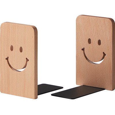 Eco-friendly Cute Smiling Face Pattern Wooden Sturdy Bookend