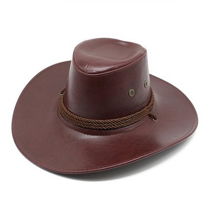 Unisex Faux Leather Western Wide Brim Cowboy Hats