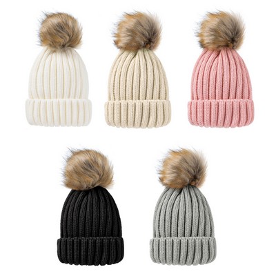 Women Winter Pompom Knitted Beanie Hat