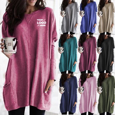 Women Casual Long Sleeve Shirts Lightweight Sweatshirts Fashion Tunic Tops with Pockets