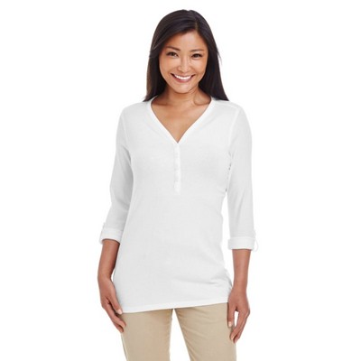 Devon & Jones Ladies' Perfect Fit™ Y-Placket Convertible Sleeve Knit Top