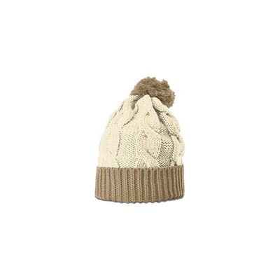 141 Chunk Twist Knit Beanie With Cuff & Pom