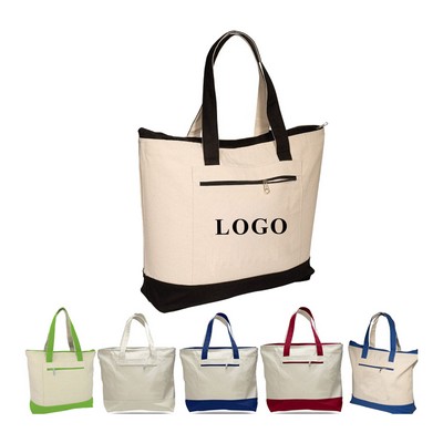 Cotton Canvas Zippered Boat Tote