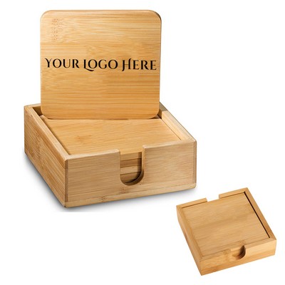 4-Piece Bamboo Coaster Set w/ Stand