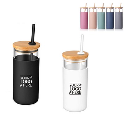 Glass Tumbler Straw Silicone Protective Sleeve Bamboo Lid