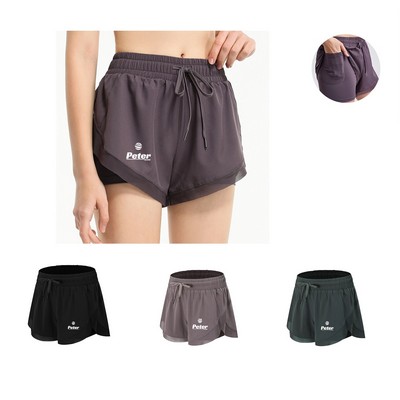 2-In-1 Dry Quickly Double Layer Sports Shorts Woman