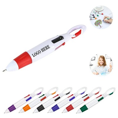 Plastic Four-Color Ballpoint Pen With Keychain