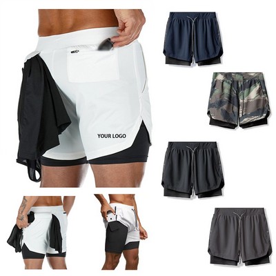 Men's 2 in 1 5" Gym Athletic Workout Shorts