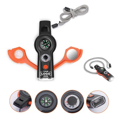 7 in 1 Outdoor Multifunction Safety Survival Whistle Keychain